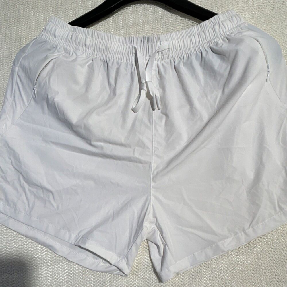 Fashion  White Athletic Activewear Shorts Polyamide Drawstring Pockets small
